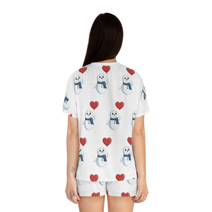 "Heart Balloon" Snowman Pattern Pajama Set | Soft Polyester Loungewear