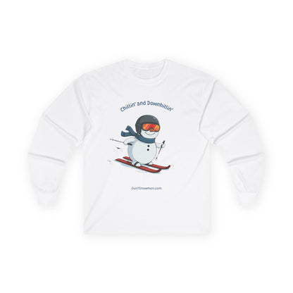 "Chillin' and Downhillin'" Snowman Skiing Long Sleeve | 100% Cotton Sports Shirt