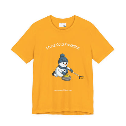 "Stone Cold Precision" Snowman Curling Graphic Tee | Soft Cotton T-Shirt