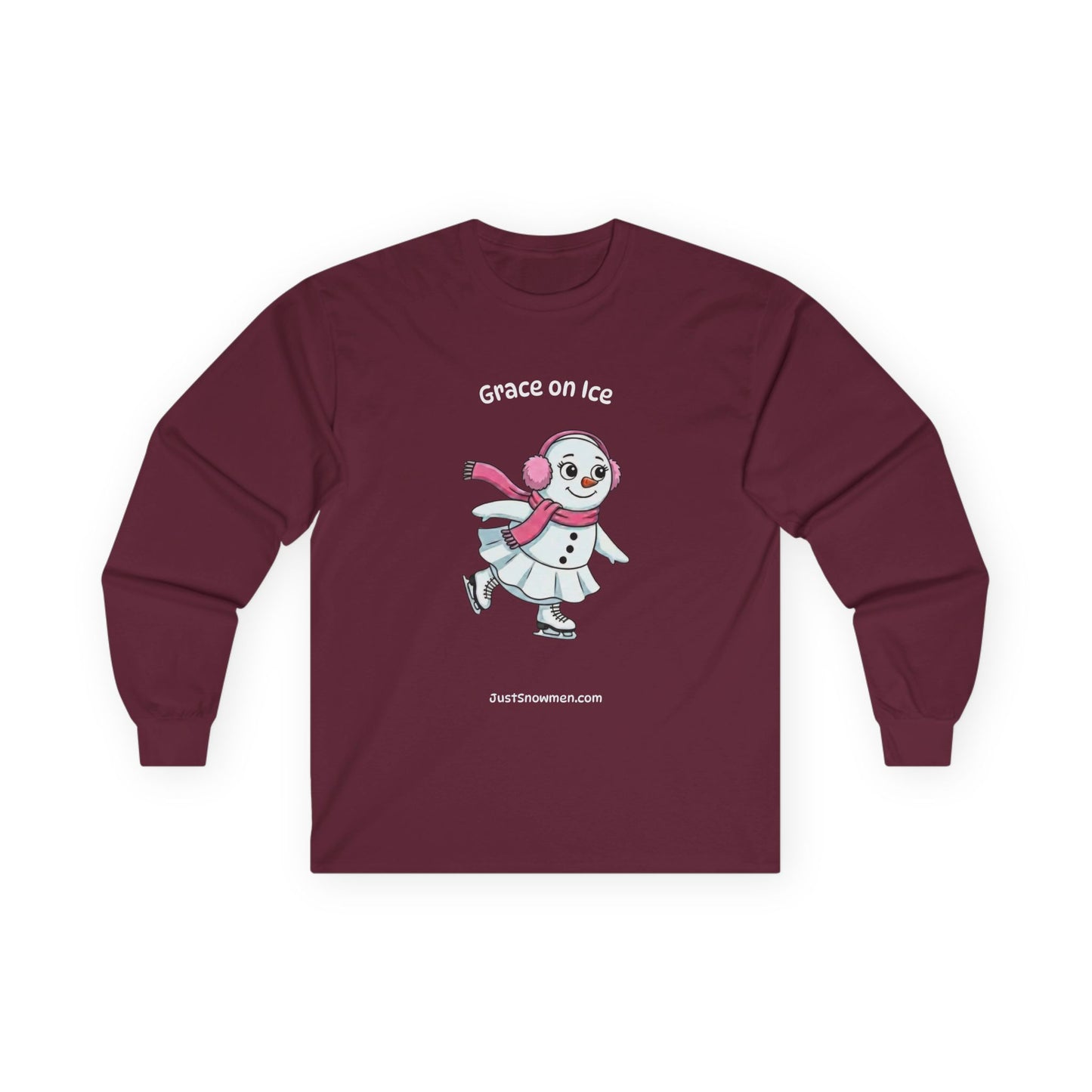 "Grace on Ice" Snowman Girl Figure Skating Long Sleeve | Cotton Sports Shirt