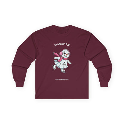 "Grace on Ice" Snowman Girl Figure Skating Long Sleeve | Cotton Sports Shirt