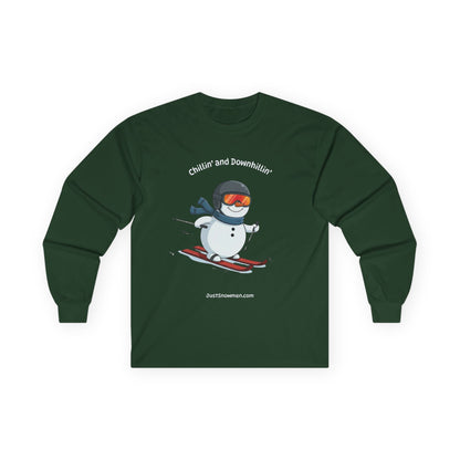 "Chillin' and Downhillin'" Snowman Skiing Long Sleeve | 100% Cotton Sports Shirt