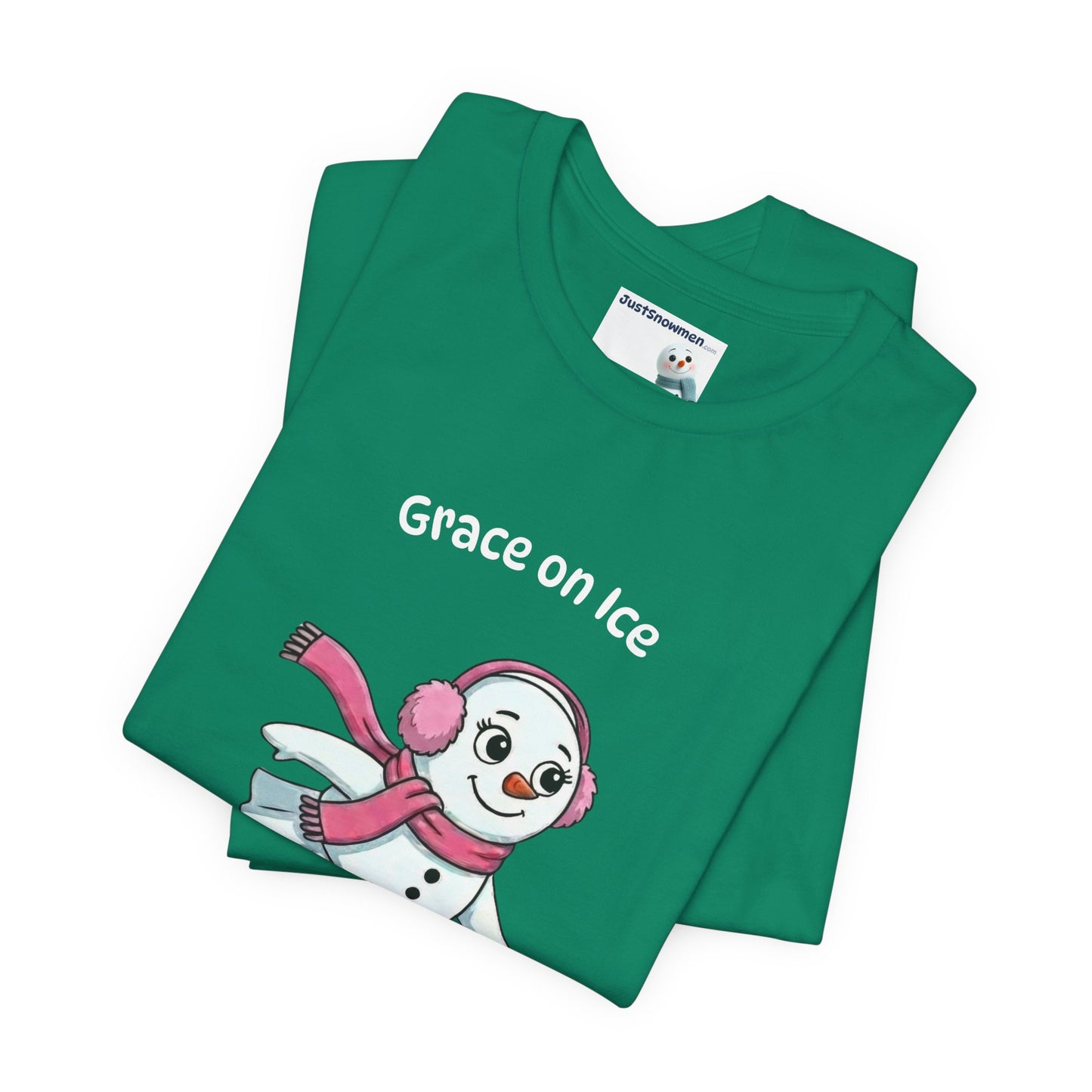 "Grace on Ice" Snowman Girl Figure Skating Graphic Tee | Soft Cotton T-Shirt