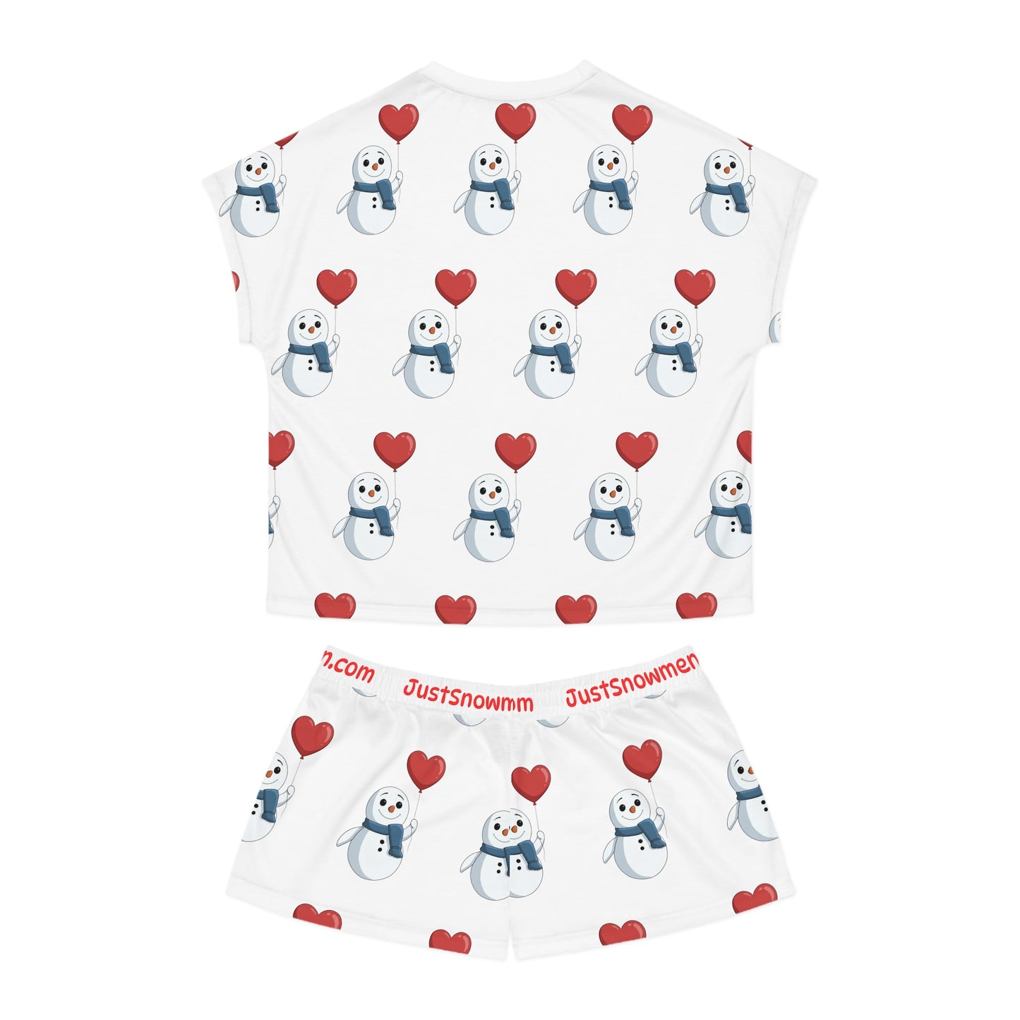 "Heart Balloon" Snowman Pattern Pajama Set | Soft Polyester Loungewear