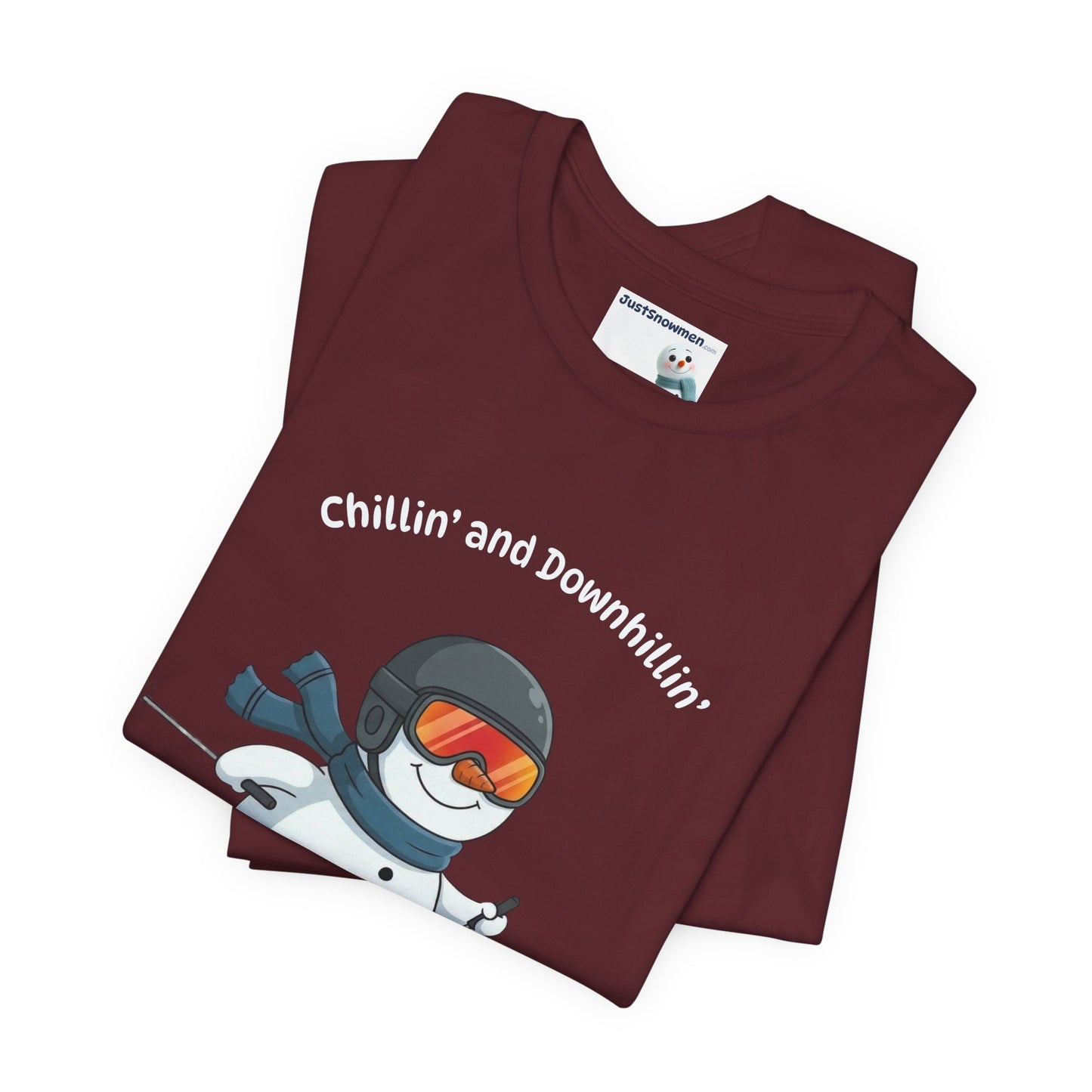 "Chillin' and Downhillin'" Snowman Skiing Graphic Tee | Soft Cotton T-Shirt