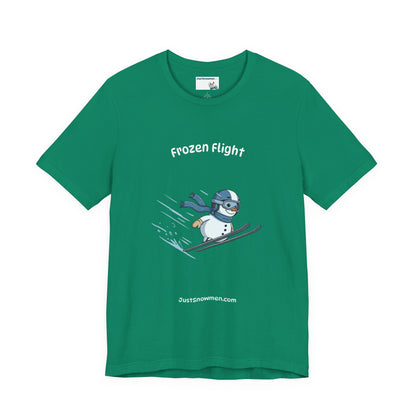 "Frozen Flight" Snowman Ski Jump Graphic Tee | Soft Cotton T-Shirt