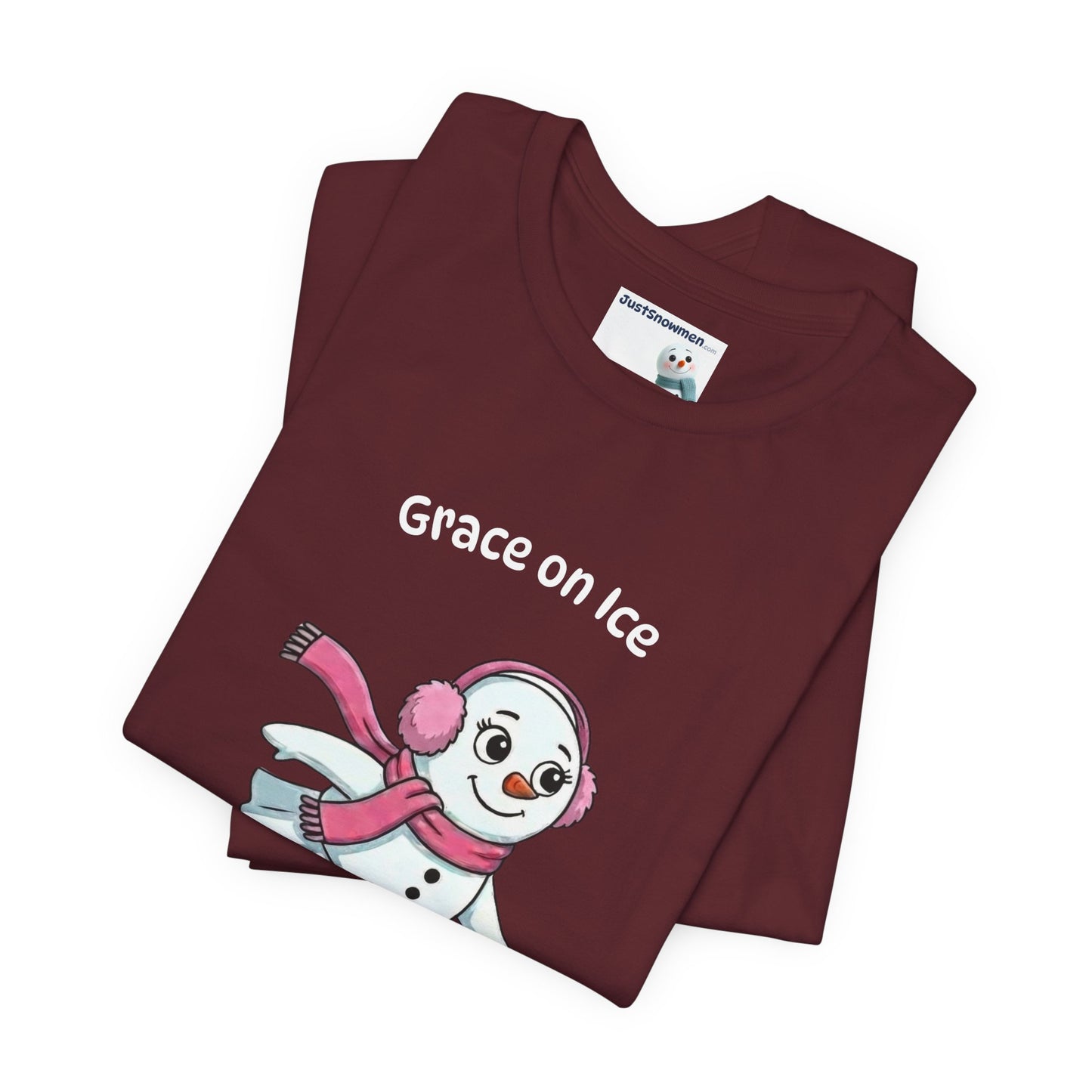 "Grace on Ice" Snowman Girl Figure Skating Graphic Tee | Soft Cotton T-Shirt