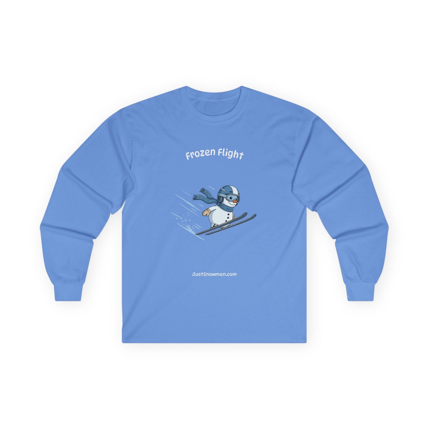 "Frozen Flight" Snowman Ski Jump Long Sleeve | 100% Cotton Sports Shirt