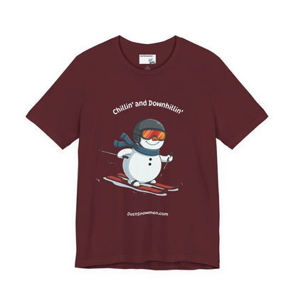"Chillin' and Downhillin'" Snowman Skiing Graphic Tee | Soft Cotton T-Shirt