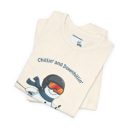 "Chillin' and Downhillin'" Snowman Skiing Graphic Tee | Soft Cotton T-Shirt