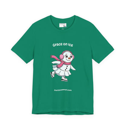 "Grace on Ice" Snowman Girl Figure Skating Graphic Tee | Soft Cotton T-Shirt