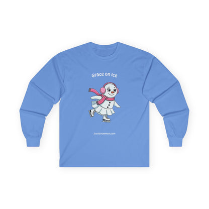 "Grace on Ice" Snowman Girl Figure Skating Long Sleeve | Cotton Sports Shirt