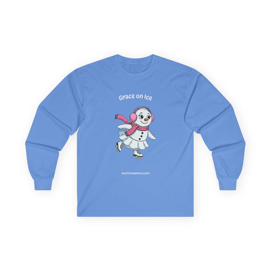 "Grace on Ice" Snowman Girl Figure Skating Long Sleeve | Cotton Sports Shirt