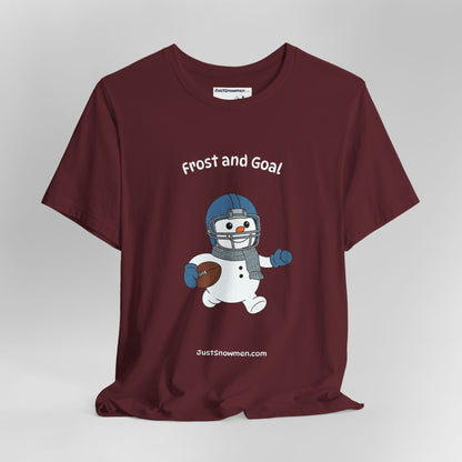 "Frost and Goal" Football Snowman Graphic Tee | Soft Cotton Sports T-Shirt