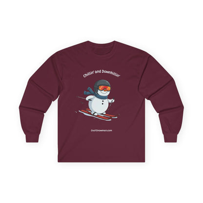 "Chillin' and Downhillin'" Snowman Skiing Long Sleeve | 100% Cotton Sports Shirt