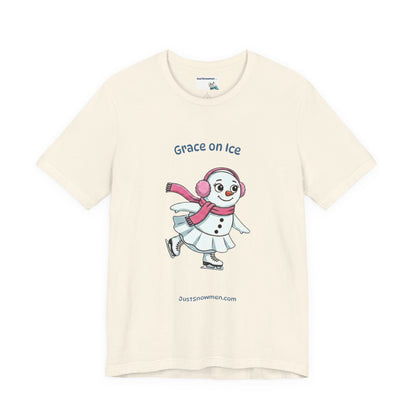 "Grace on Ice" Snowman Girl Figure Skating Graphic Tee | Soft Cotton T-Shirt