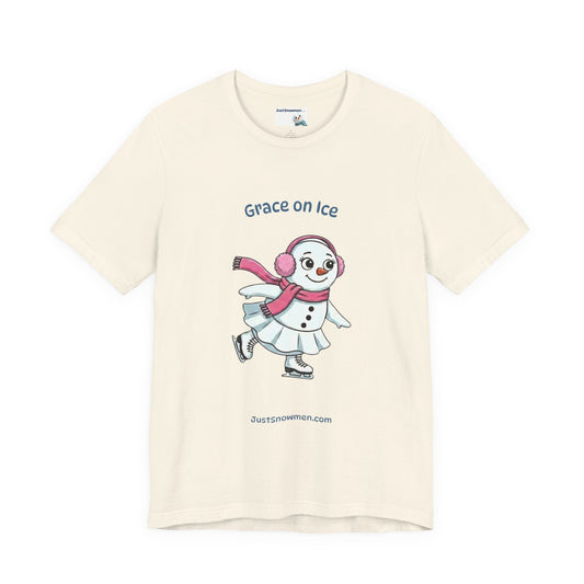 "Grace on Ice" Snowman Girl Figure Skating Graphic Tee | Soft Cotton T-Shirt