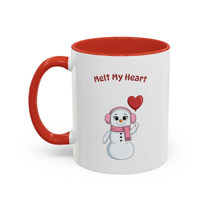 "Melt My Heart" Snowman Girl Mug | Ceramic Coffee Cup with Color Accent