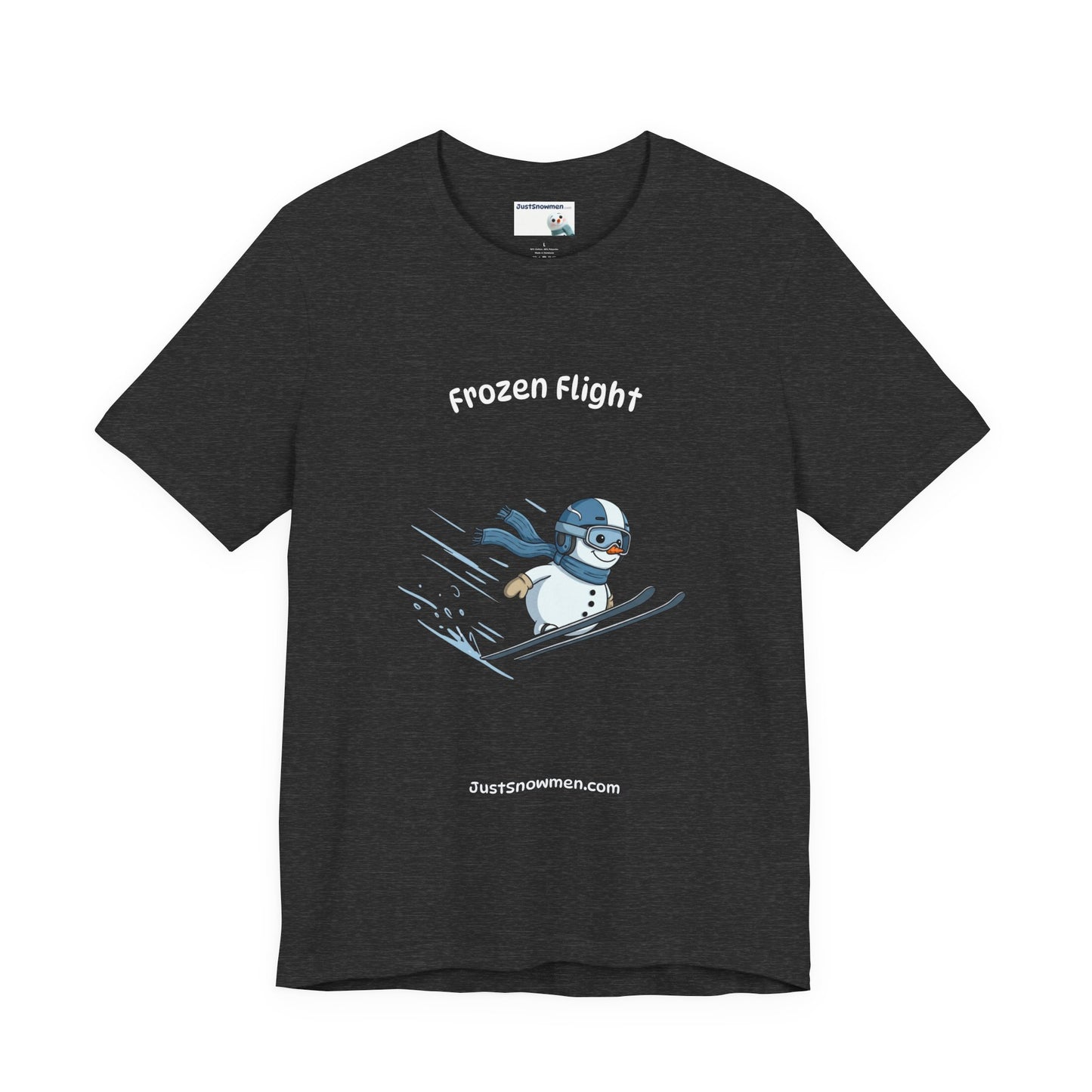 "Frozen Flight" Snowman Ski Jump Graphic Tee | Soft Cotton T-Shirt