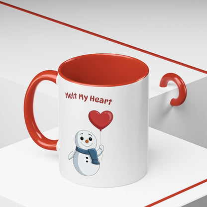 "Melt My Heart" Valentine's Snowman Mug | Ceramic Coffee Cup with Color Accent