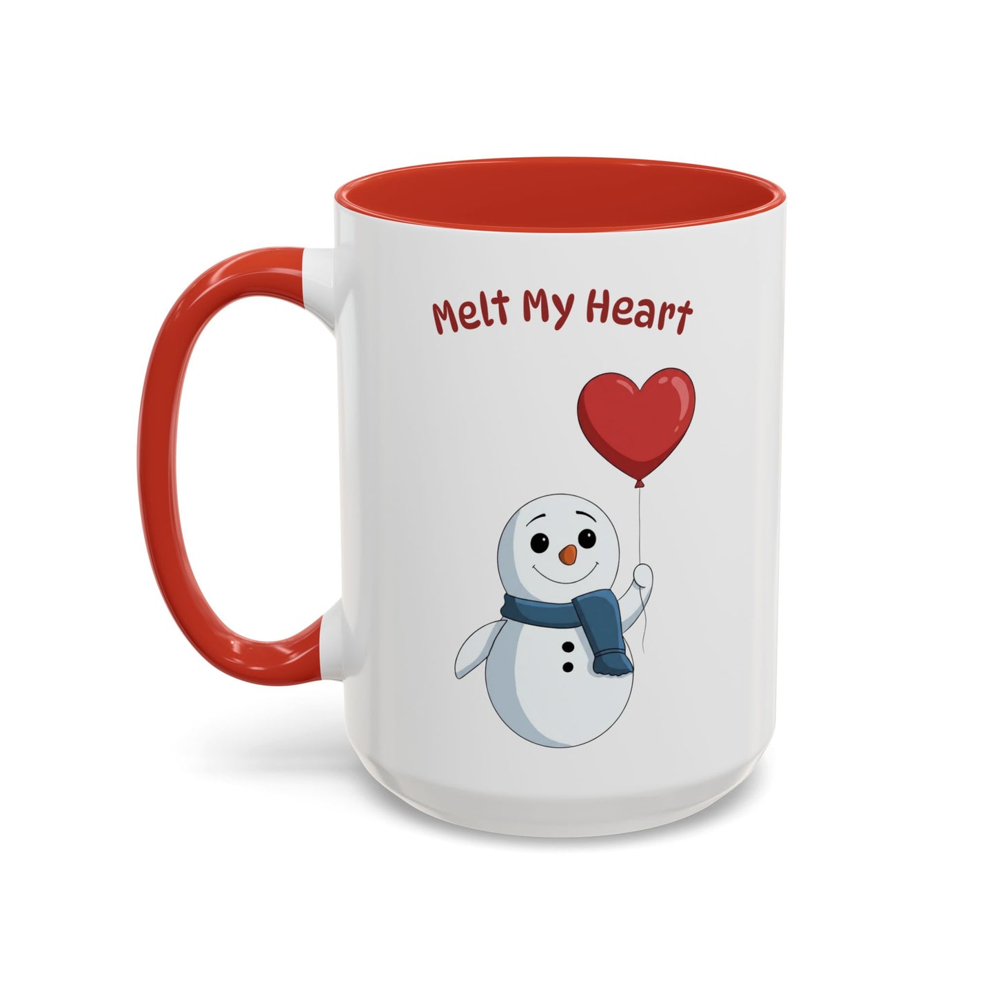 "Melt My Heart" Valentine's Snowman Mug | Ceramic Coffee Cup with Color Accent