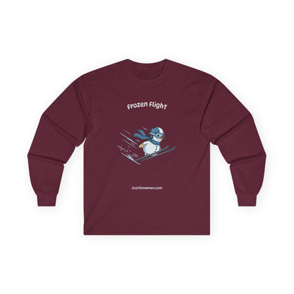 "Frozen Flight" Snowman Ski Jump Long Sleeve | 100% Cotton Sports Shirt