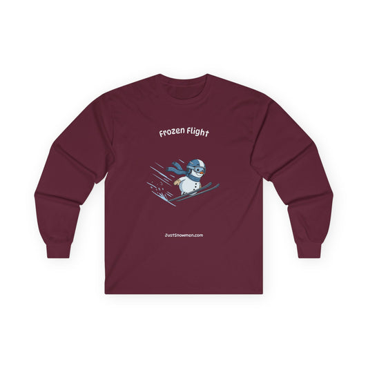 "Frozen Flight" Snowman Ski Jump Long Sleeve | 100% Cotton Sports Shirt