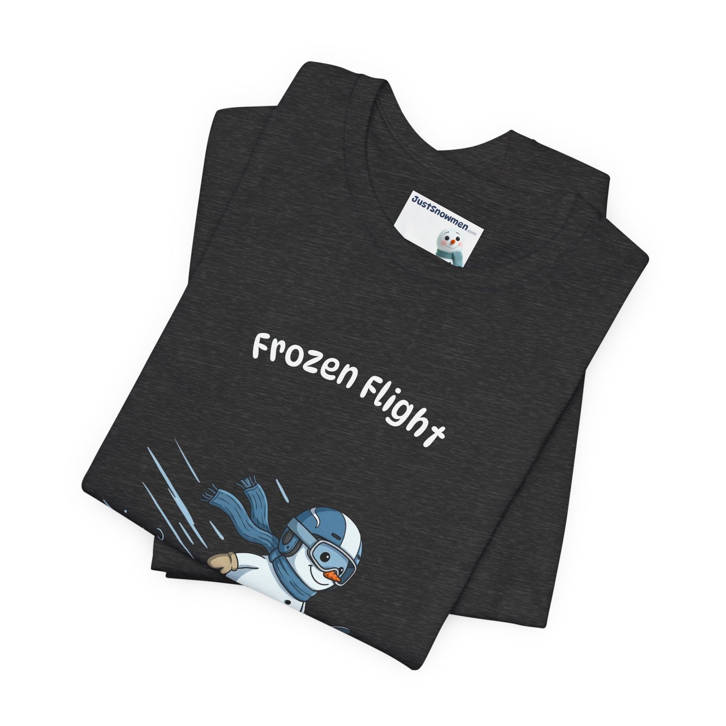 "Frozen Flight" Snowman Ski Jump Graphic Tee | Soft Cotton T-Shirt