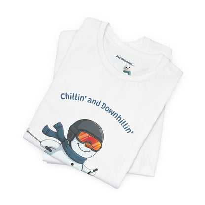 "Chillin' and Downhillin'" Snowman Skiing Graphic Tee | Soft Cotton T-Shirt